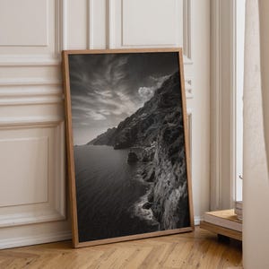 Amalfi Coast Black and White Art Print • Italian Coastal Landscape Photography • Dramatic Seascape Wall Art • Monochrome Travel Poster •