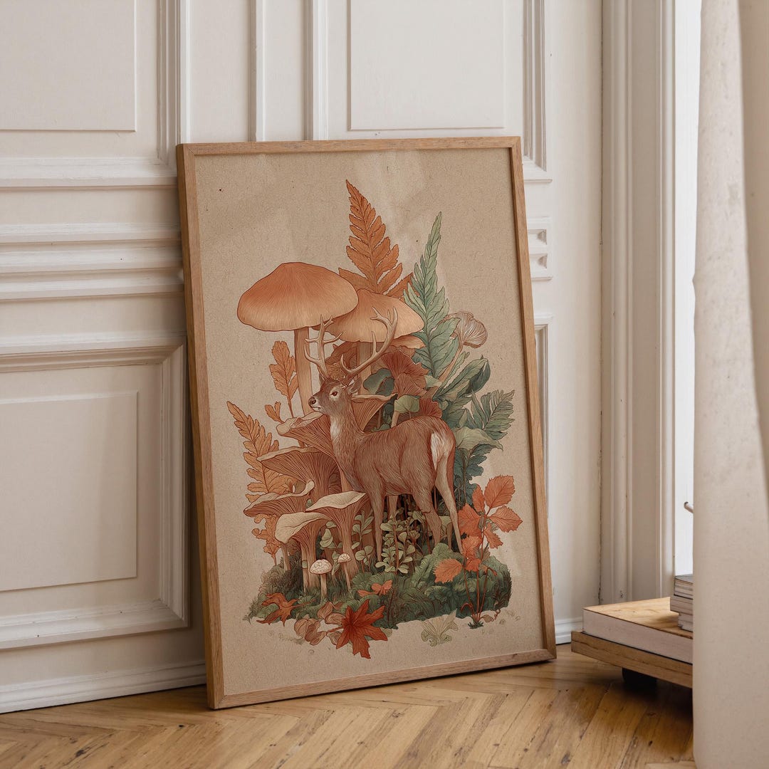 Woodland Deer Wall Art Print | Rustic Autumn Forest Scene With Stag ...