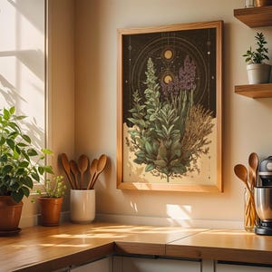 Celestial Herbal Print – Botanical Kitchen Witch Wall Art Poster | Astrology Wall Art | Cottagecore | Botanical Poster