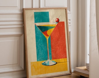 Retro Küche Poster | Martini Wandkunst | Jahrgang | Wein Druck Wand | Retro Wein Wand Kunst Druck | Mid-Century Modern Kitchen | Abstrakter Wein