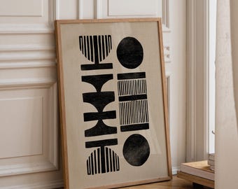 African Mudcloth Wall Art Print, Tribal Symbol Pattern Poster, Boho Neutral Wall Décor, Minimalist Ethnic Abstract Art, African Textile