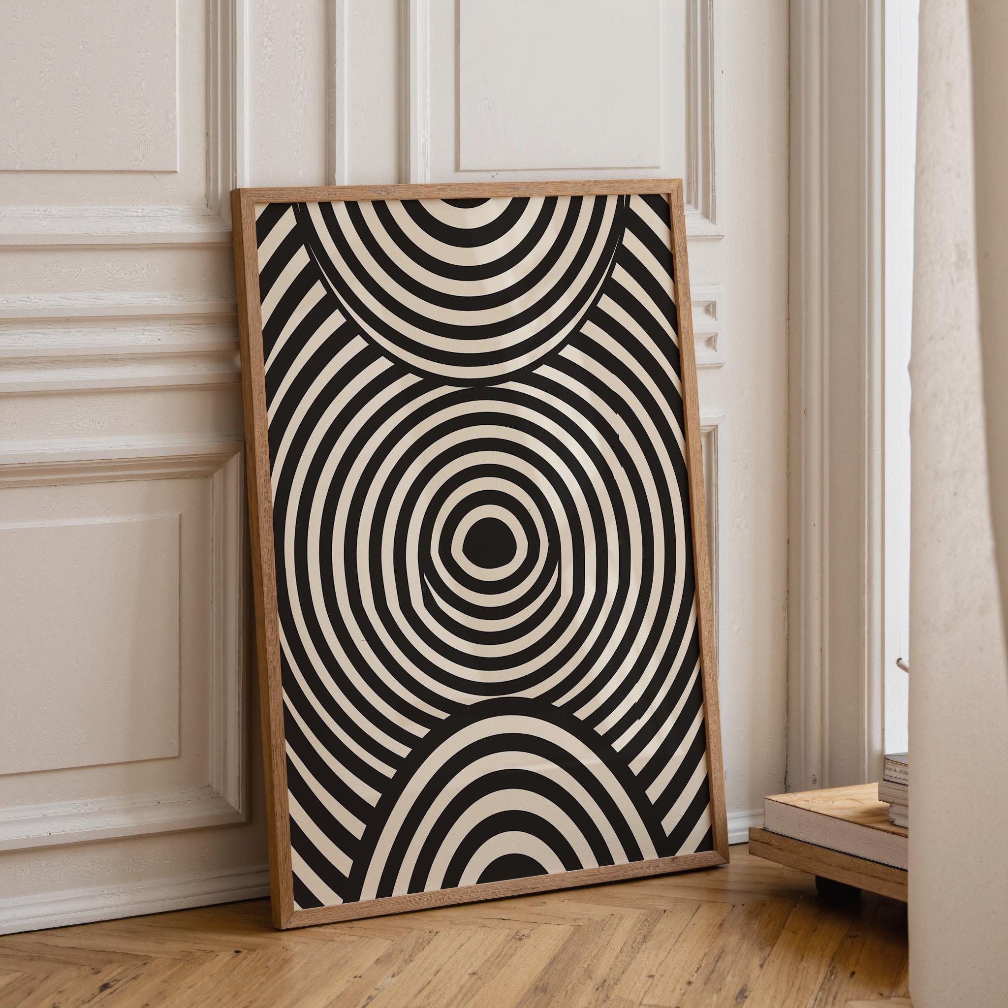 1960s Op Art Wall Print, Black and White Mod Abstract Poster