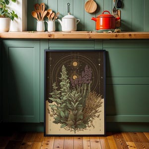 Celestial Herbal Print – Botanical Kitchen Witch Wall Art Poster | Astrology Wall Art | Cottagecore | Botanical Poster