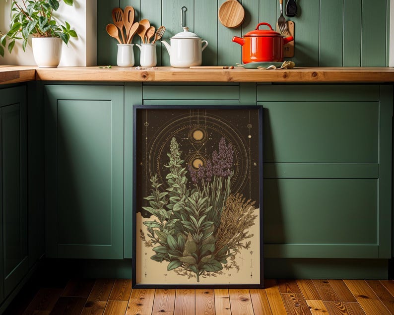 Celestial Herbal Print – Botanical Kitchen Witch Wall Art Poster | Astrology Wall Art | Cottagecore | Botanical Poster