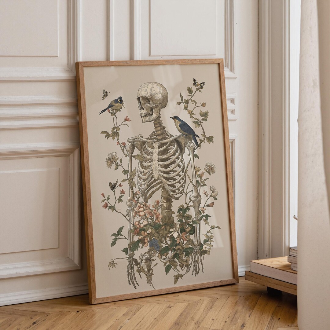 Vintage Botanical Skeleton Print, Neutral Nature Anatomy Poster ...