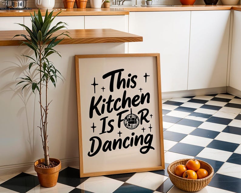 This Kitchen is for Dancing Poster | Kitchen Quote Poster | Wall Art | Funny Quote | Funny wall art | Kitchen wall art | Black