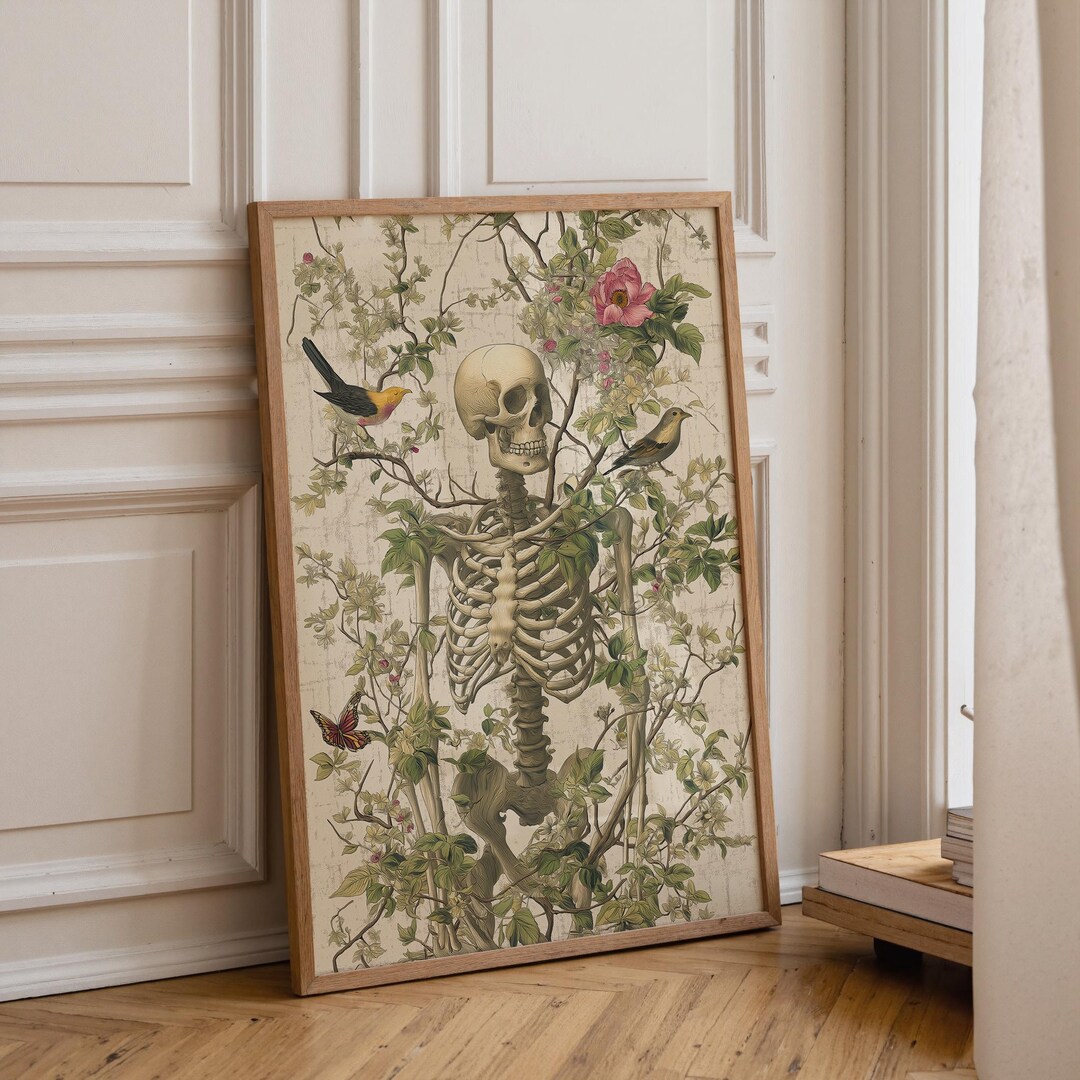 Vintage Botanical Skeleton Wall Art, Neutral Nature Anatomy Print With ...