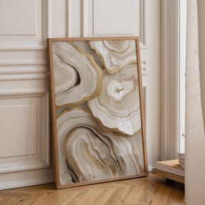 Arte murale astratta con conchiglie di ostriche • Stampa decorativa costiera neutra • Opera d'arte con conchiglie con accenti dorati • Arte moderna con texture per case sulla spiaggia