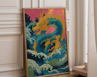 Cherry Blossom Dragon Art Print | Japanese Fantasy Wall Art | Mythical Creature Poster | Oriental Ink Style Illustration | Asian Mythology