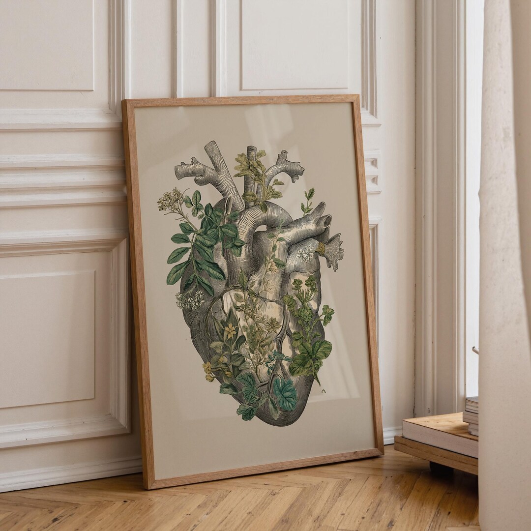 Botanical Anatomical Heart Print, Vintage Medical Illustration Poster ...