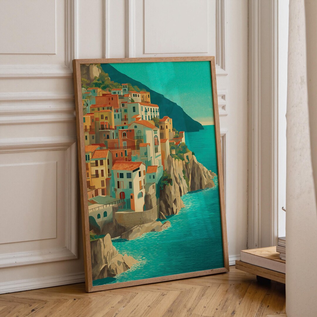 Italian Coastal Village Art Print | Amalfi Coast Travel Poster ...