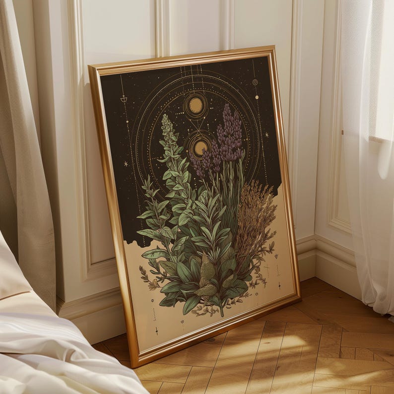 Celestial Herbal Print – Botanical Kitchen Witch Wall Art Poster | Astrology Wall Art | Cottagecore | Botanical Poster image 5