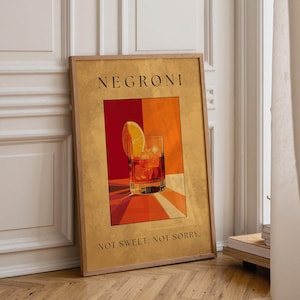 Negroni Cocktail Wall Art Print – “Not Sweet. Not Sorry.” Bold Retro Bar Poster