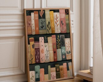 Floral Bookshelf Art Print • Botanical Book Lover Décor • Whimsical Library Wall Art • Bookish Gift • Reading Nook
