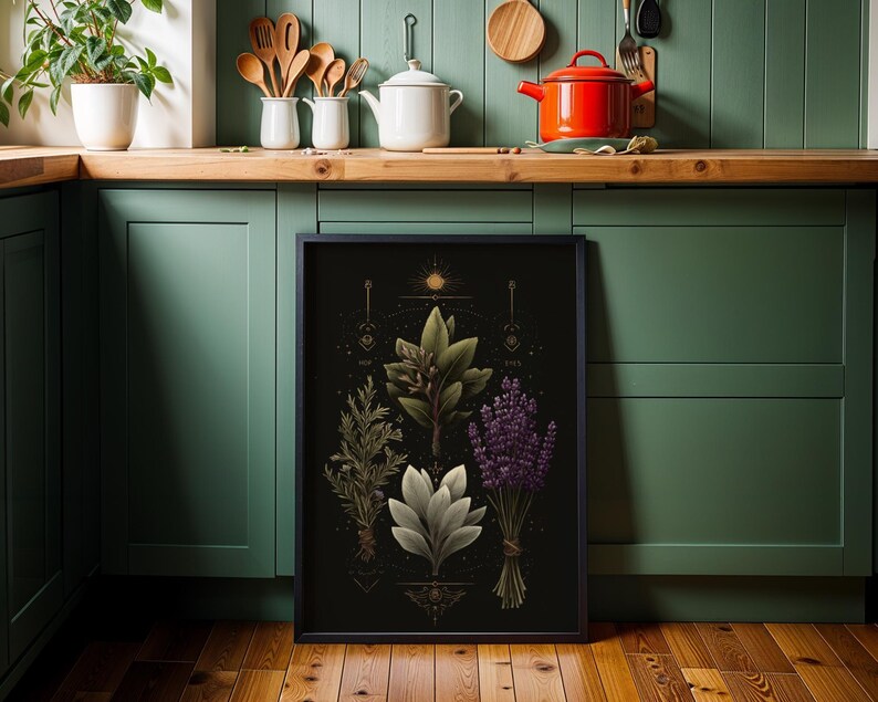 Celestial Herbal Print – Botanical Kitchen Witch Wall Art Poster | Astrology Wall Art | Cottagecore | Botanical Poster