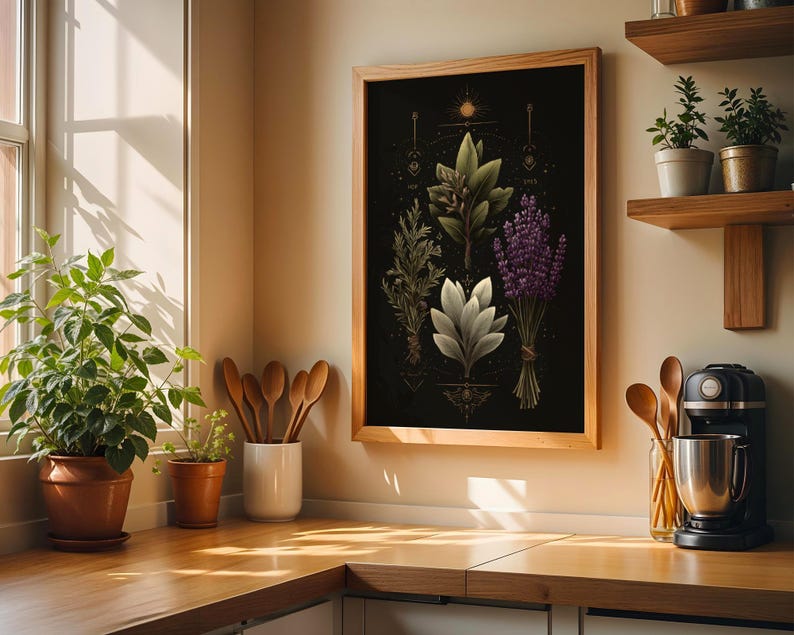 Celestial Herbal Print – Botanical Kitchen Witch Wall Art Poster | Astrology Wall Art | Cottagecore | Botanical Poster