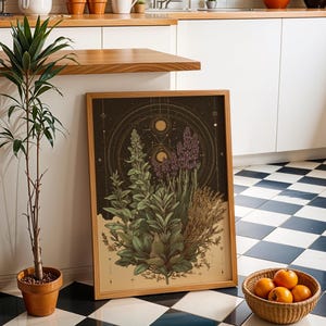 Celestial Herbal Print – Botanical Kitchen Witch Wall Art Poster | Astrology Wall Art | Cottagecore | Botanical Poster