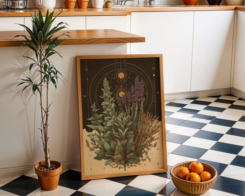Celestial Herbal Print – Botanical Kitchen Witch Wall Art Poster | Astrology Wall Art | Cottagecore | Botanical Poster