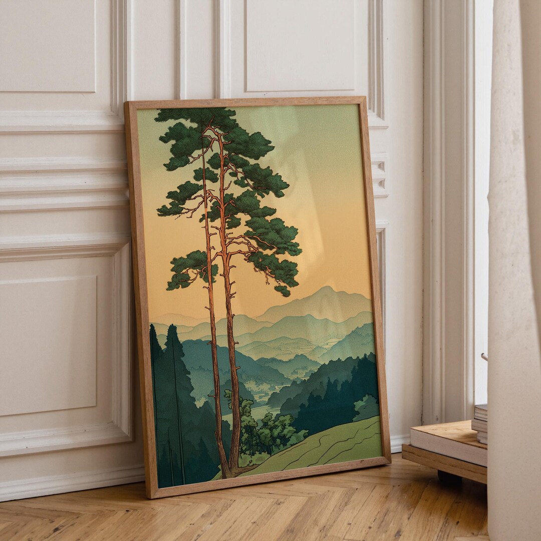 Japanese Mountain Pine Wall Art, Vintage Landscape Print, Japandi Zen ...