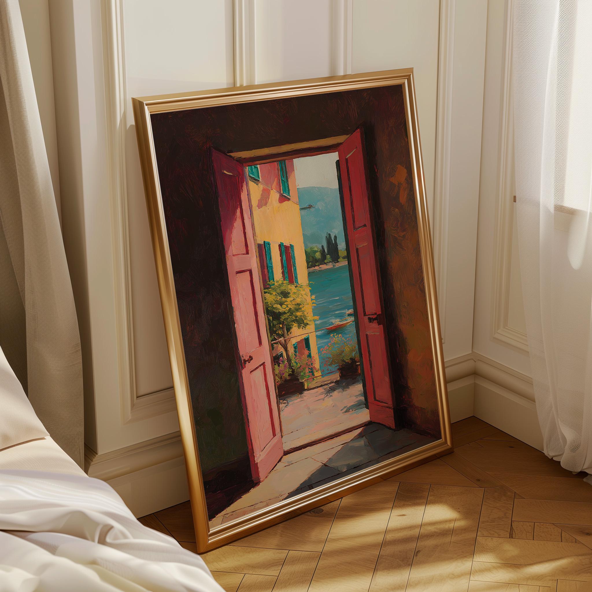 Mediterranean Window View Art Print • Scenic Coastal Painting Wall Art ...
