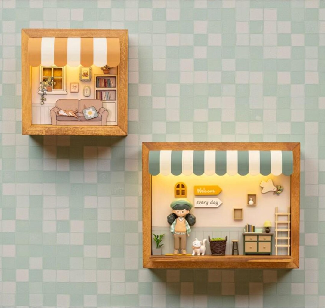 Room Shadowboxes 3D Miniature Room Shadow Box Wall Lamp, Wooden Diorama Night Light - Etsy