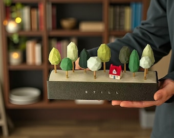 Geometric Tree Landscape Storage Box, Modern Desktop Organizer