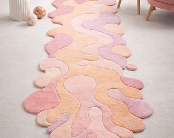 Hand-Tufted Scalloped Runner Rug: Daisy pulse Soft color and Wavy Edge Carpet