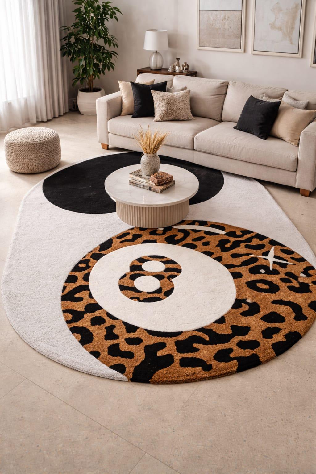 Leopard 8-ball Oval Rug: Streetwear Style Wool Area Rug (6ft X 9ft