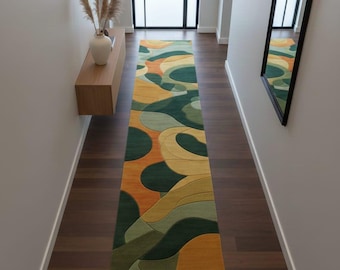 Hand-Tufted Runner Rug:Multicolor and Wavy Edge Carpet