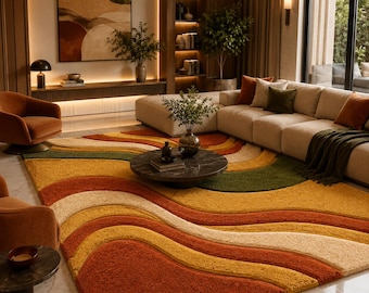Hand-Tufted Wool Rug – Retro Abstract Sculptural Design Teppich