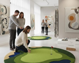 Dywan wełniany w kolorze golfowym, zielony: dekoracja do pokoju gier w stylu streetwear (9 stóp x 9 stóp)