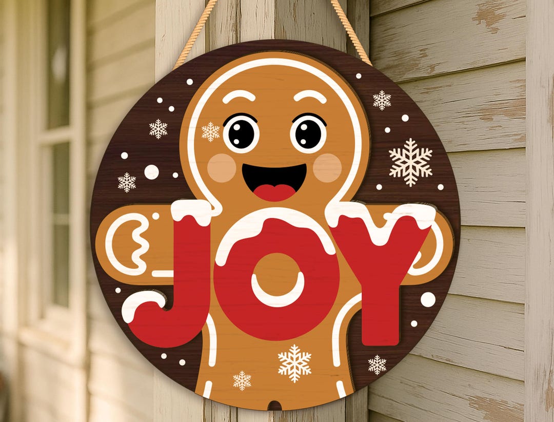 Gingerbread Joy Door Sign SVG, Christmas Round Sign, Laser Cut File for ...