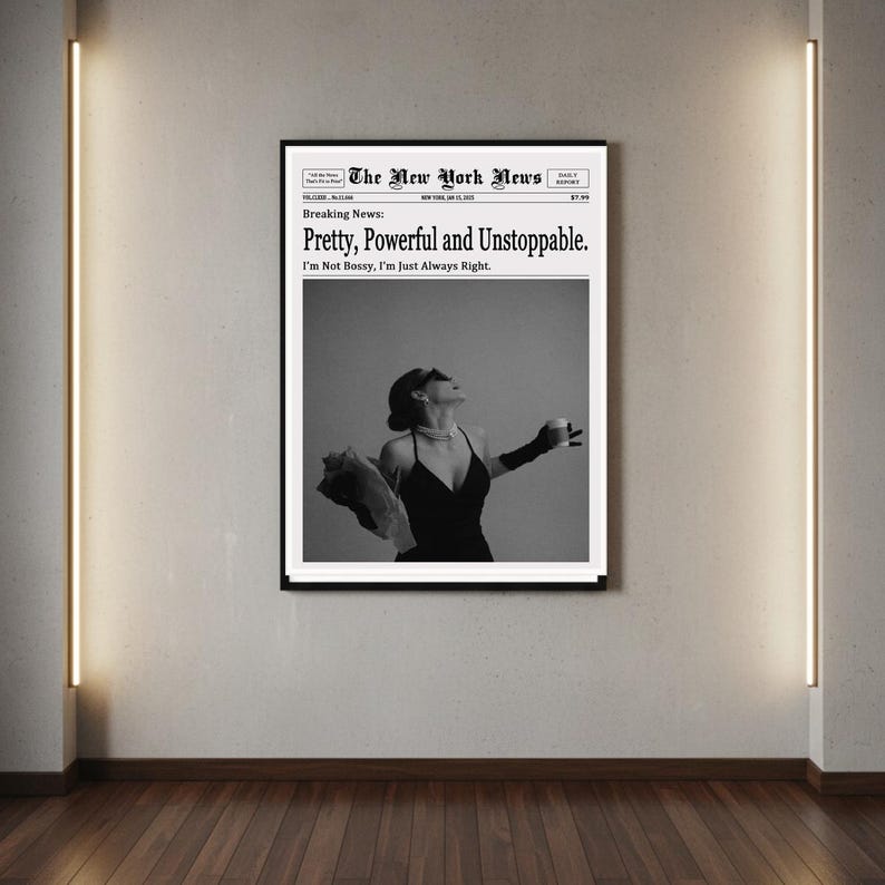 Pretty Headlines Black and White Newspaper Poster - Powerful Pretty Unstoppable Feminist ...