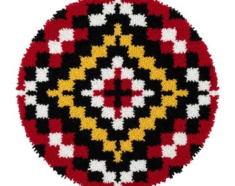 Geometric Diamond Latch Hook Kits DIY Rug Making Kit Tribal Rug Art