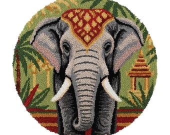 Thai Elephant Latch Hook Kits DIY Rug Making Kit Jungle Wildlife Rug