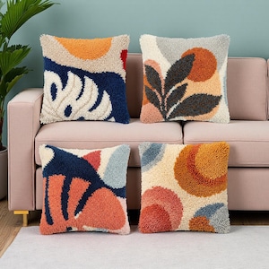 Kit d'oreiller abstrait bohème à crochets avec loquet Monstera, feuille de soleil bleu marine en terre cuite, décoration d'intérieur