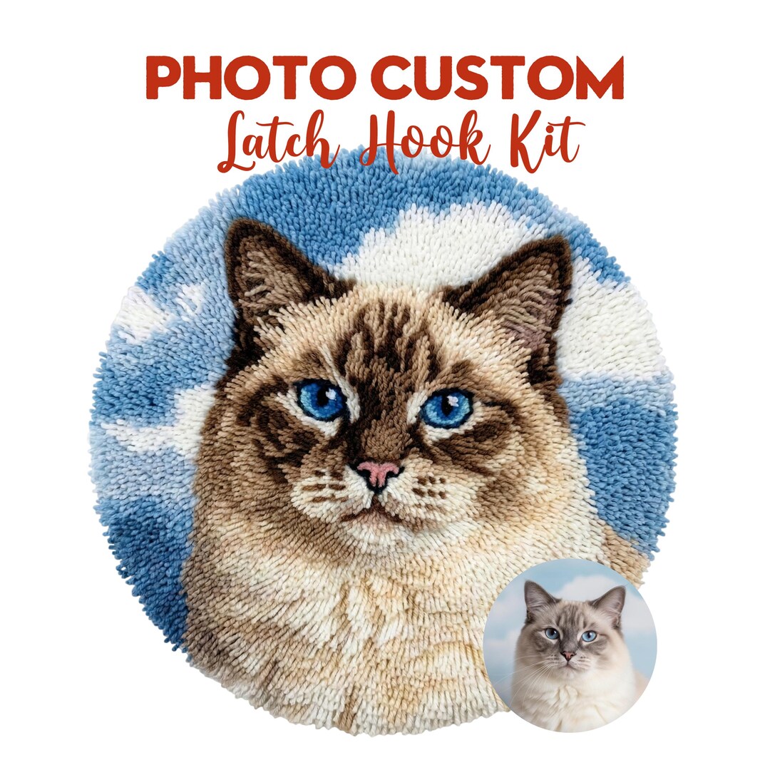 DIY Round Latch Hook Kit Custom Image Yarn Rug Cat Crafting Set for ...