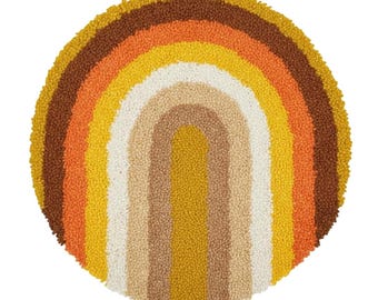 Boho Rainbow Latch Hook Rug Kit, Retro Arch Design, Round DIY Home Decor