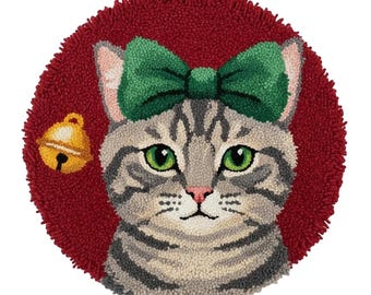 Christmas Bow Cat Latch Hook Kits, DIY Rug Making Kit, Gift for Her