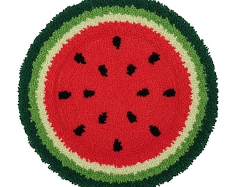 Watermelon Latch Hook Rug Kit, Round DIY Rug Making Kit, Beginner Friendly