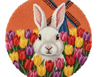 Rabbit Bunny Windmill Latch Hook Kits DIY Rug Making Kit Spring Easter Decor