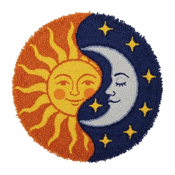 Sun Moon Latch Hook Kits, DIY Round Rug Making Kit, Pre-Printed Canvas, Boho Decor