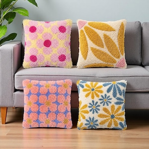 Floral Garden Latch Hook Pillow Adult DIY Craft Kit Gifts For Her Home Decor