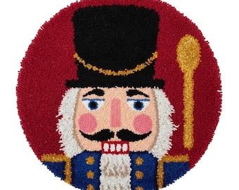 Nutcracker Latch Hook Kits, DIY Round Rug Making Kit, Pre-Printed Canvas