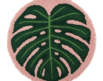Monstera Leaf Latch Hook Rug Kit, Round Tropical Design, DIY Home Decor