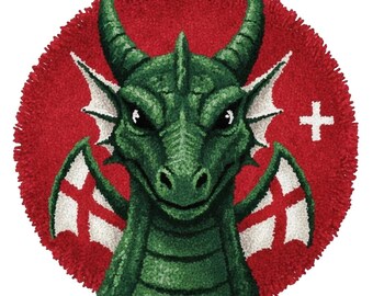 Green Dragon Latch Hook Kits, DIY Round Rug Making Kit, Pre-Printed Canvas