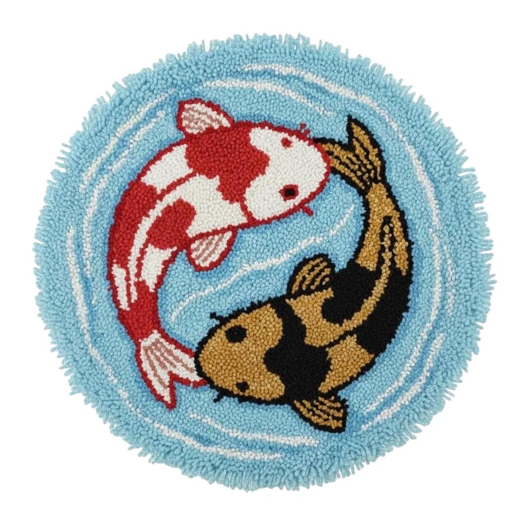Japanese Latch Rug Koi Fish Latch Hook Kit Yin Yang Carp Rug Making Japanese Decor - Etsy
