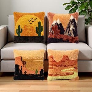 Desert Vibe-kussenset met vergrendeling Woestijncactus Berg Zon Aardetinten Slaapkamer Accent