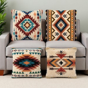 Boho Tribal Latch Hook Cushion Kit Geometric Aztec Diamond Pattern Adult Hobby Craft Kit