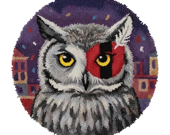 Rock Star Owl Latch Hook Kits DIY Rug Making Kit Modern Art Decor